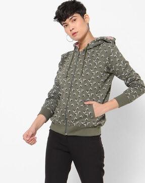 floral print zip-front hoodie