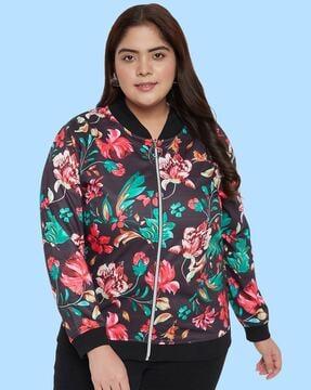 floral print zip-front sweatshirt