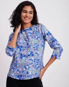 floral printed  boat-neck top