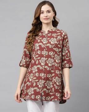 floral printed  collar-neck tunic