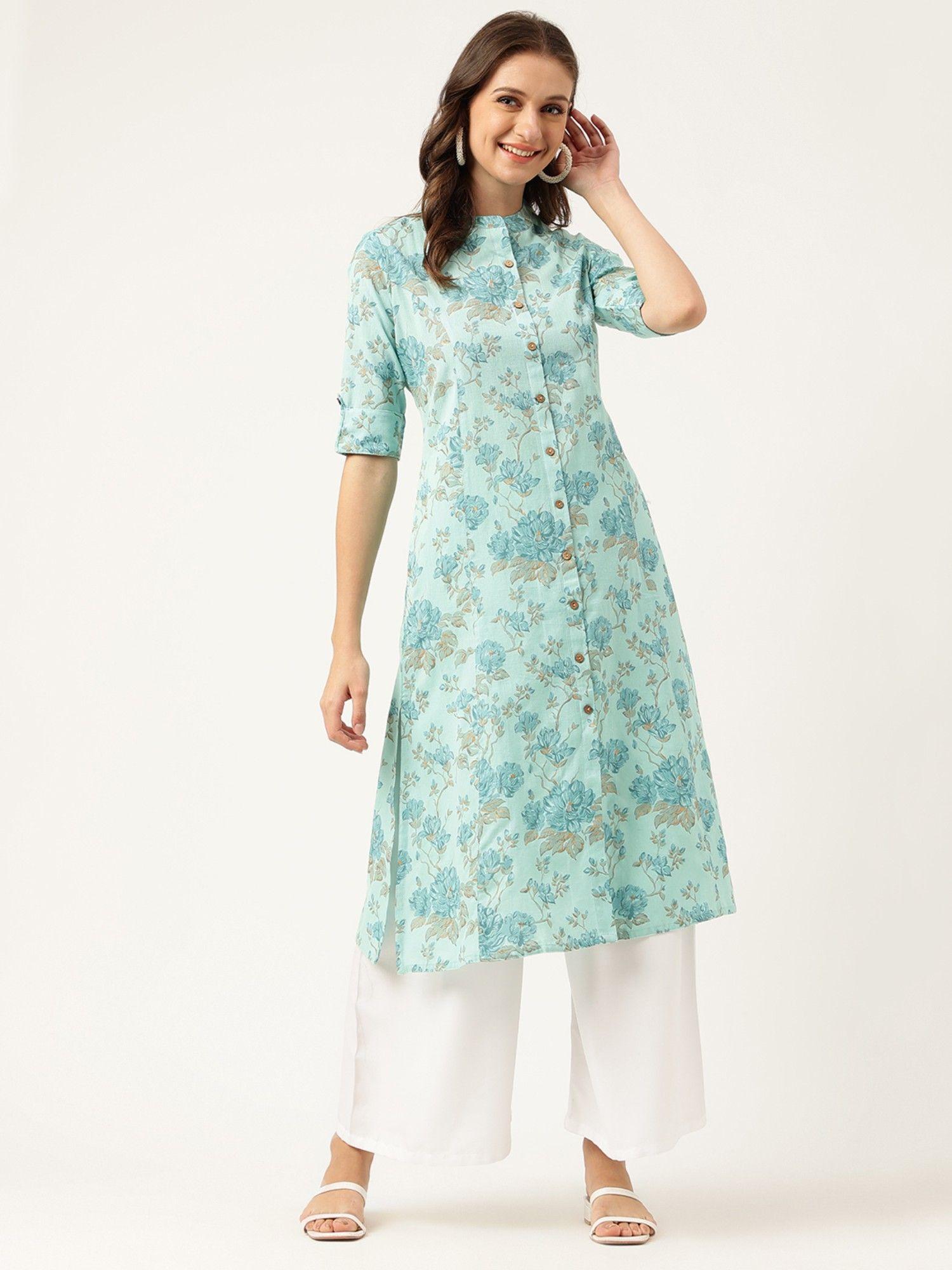 floral printed a - line kurta - green