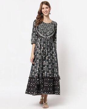 floral printed a-line gown dress with dupatta