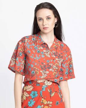 floral printed a-symmetrical shirt