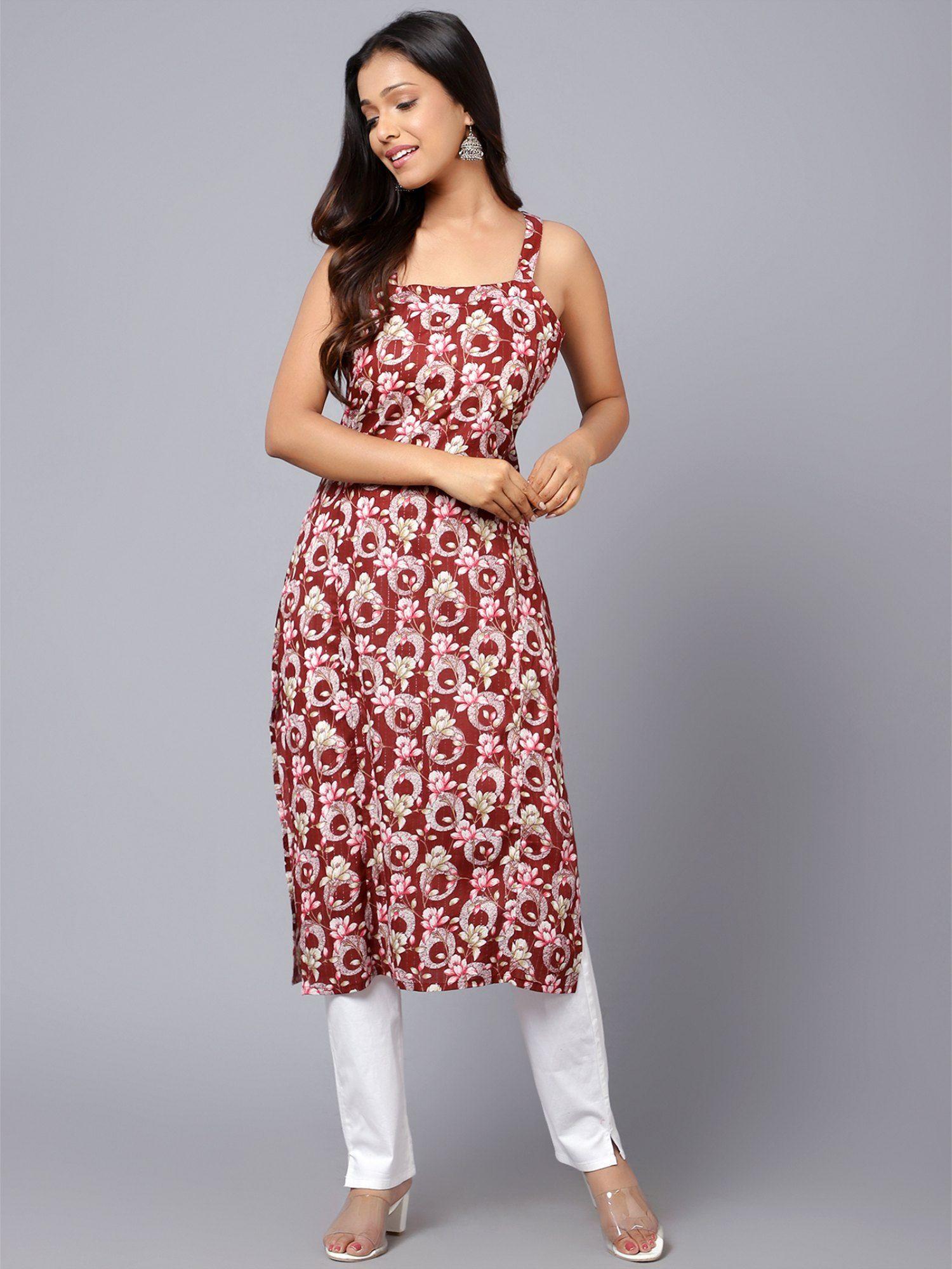 floral printed adjuster sleeveless kurta