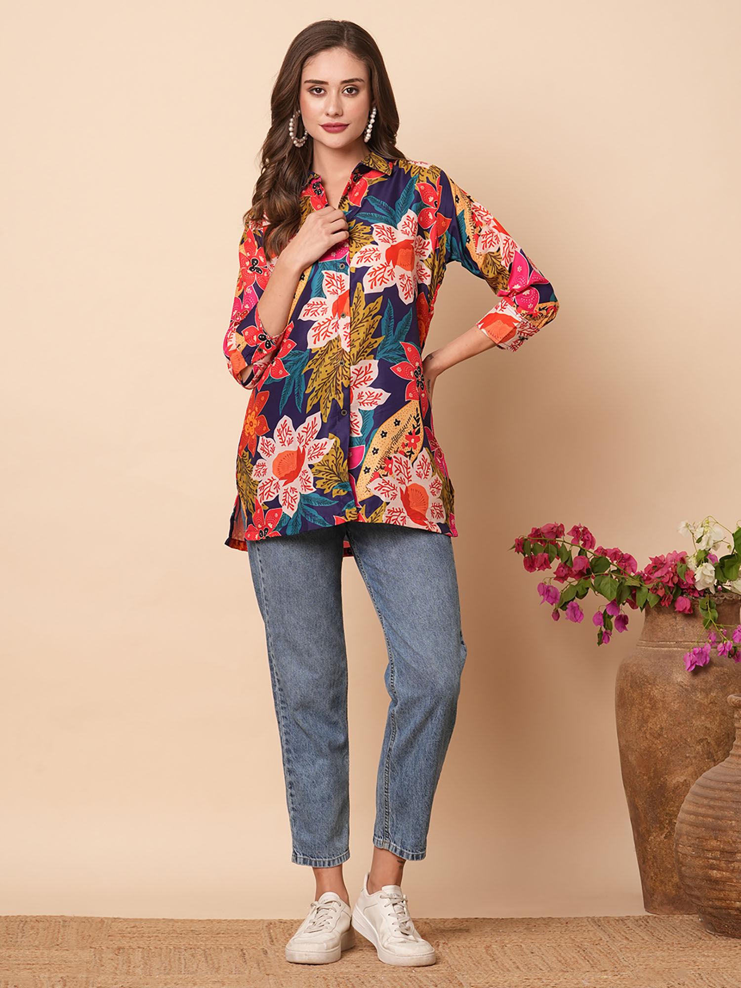 floral printed buttoned shirt - multi