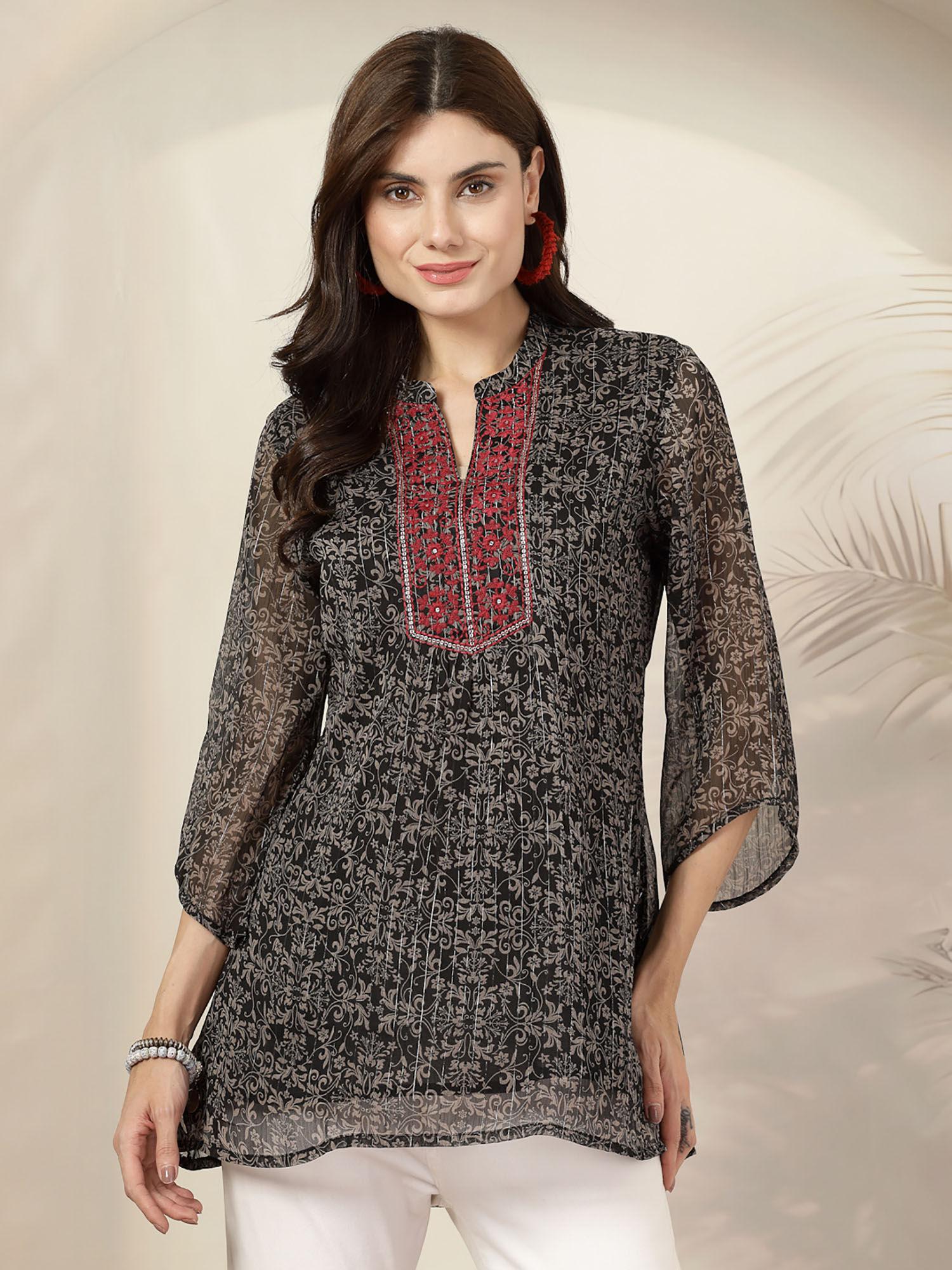 floral printed casual tunic black