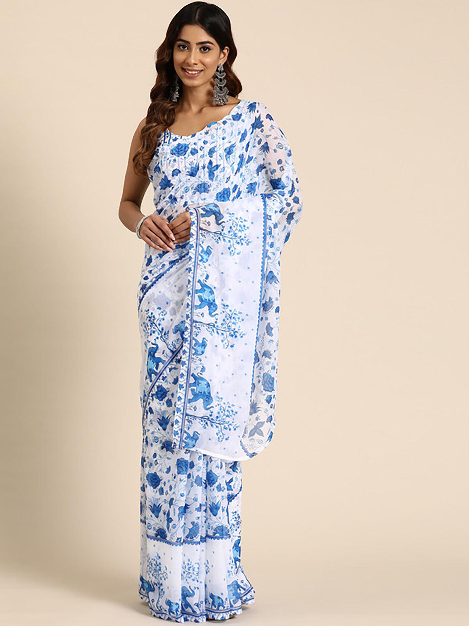 floral printed chiffon saree with unistitched blouse