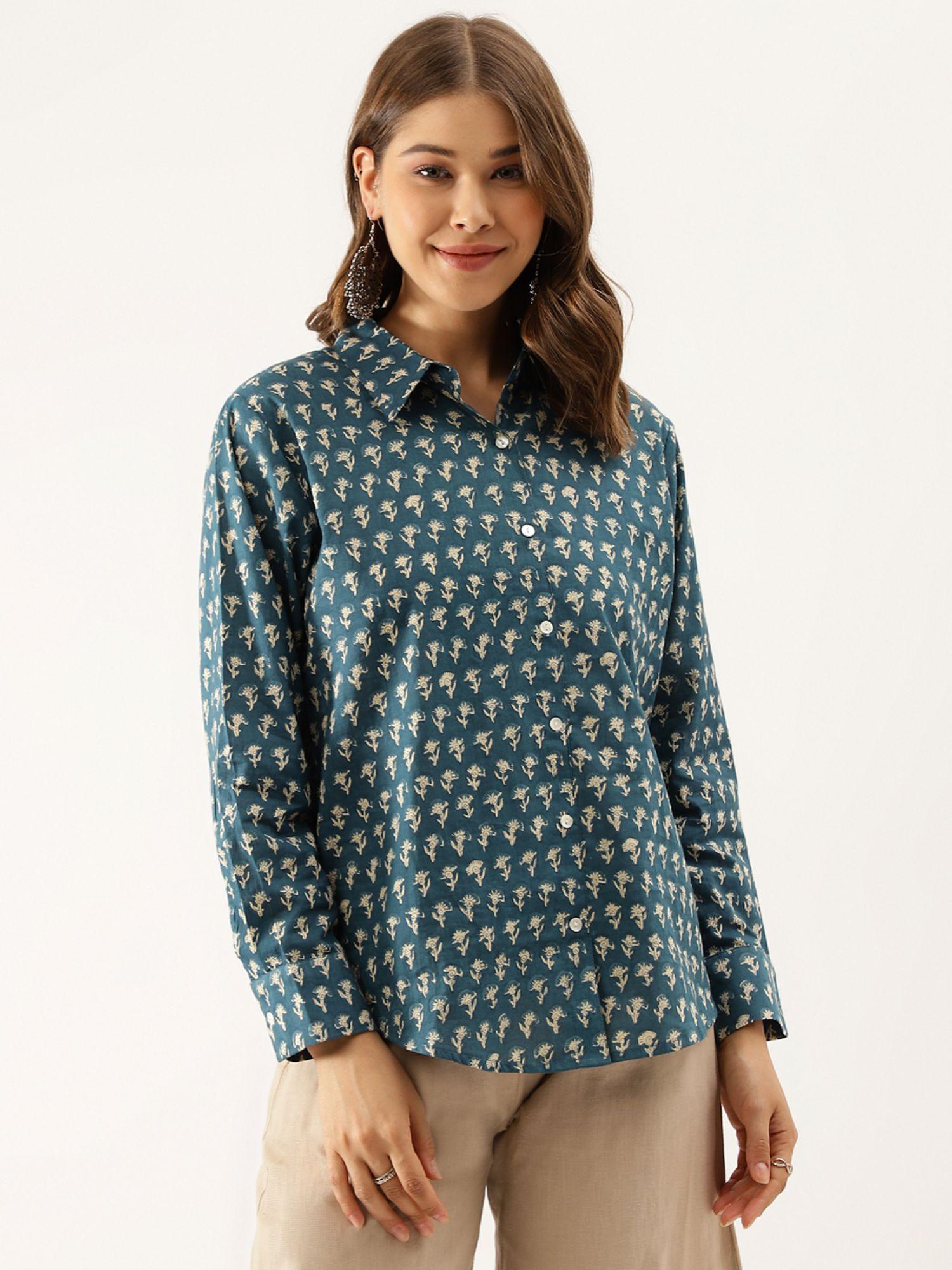 floral printed cotton shirt for women