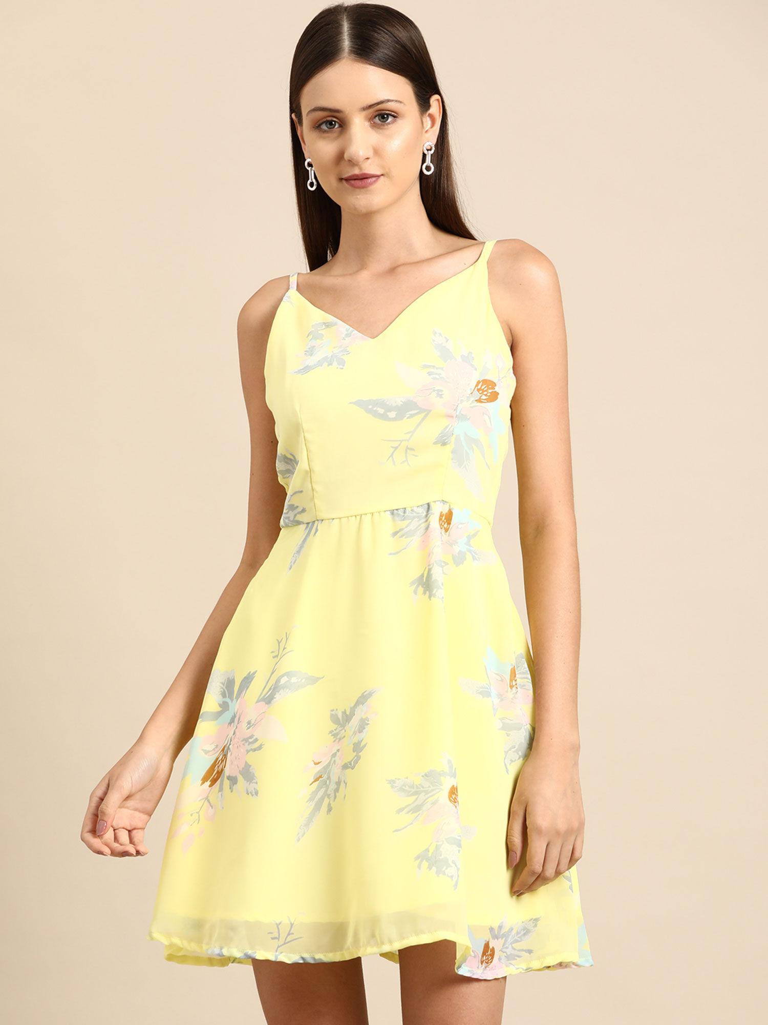 floral printed crepe fit flare dress