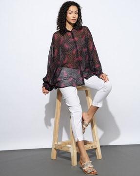 floral printed dolman sleeves chiffon shirt