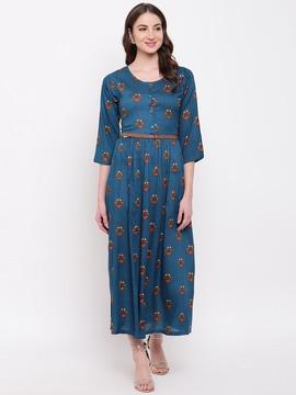 floral printed dress with round-neck