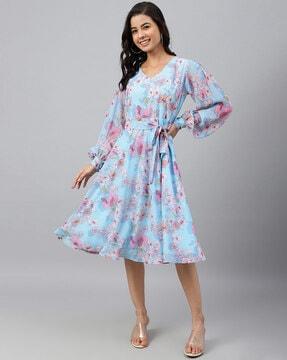 floral printed fit & flared dress