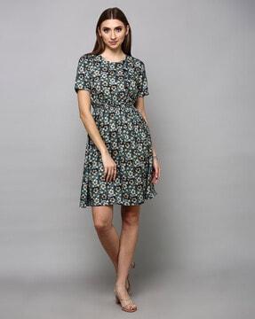floral printed fit and flared dress