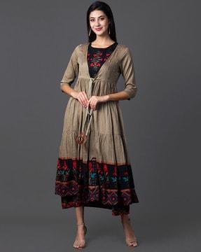 floral printed flared kurta with tie-ups