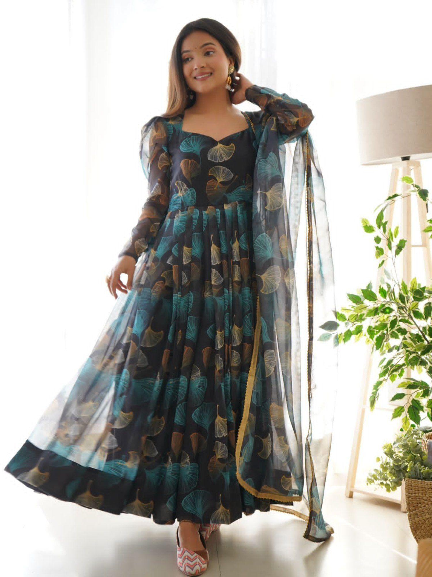 floral printed gown with dupatta (set of 2)