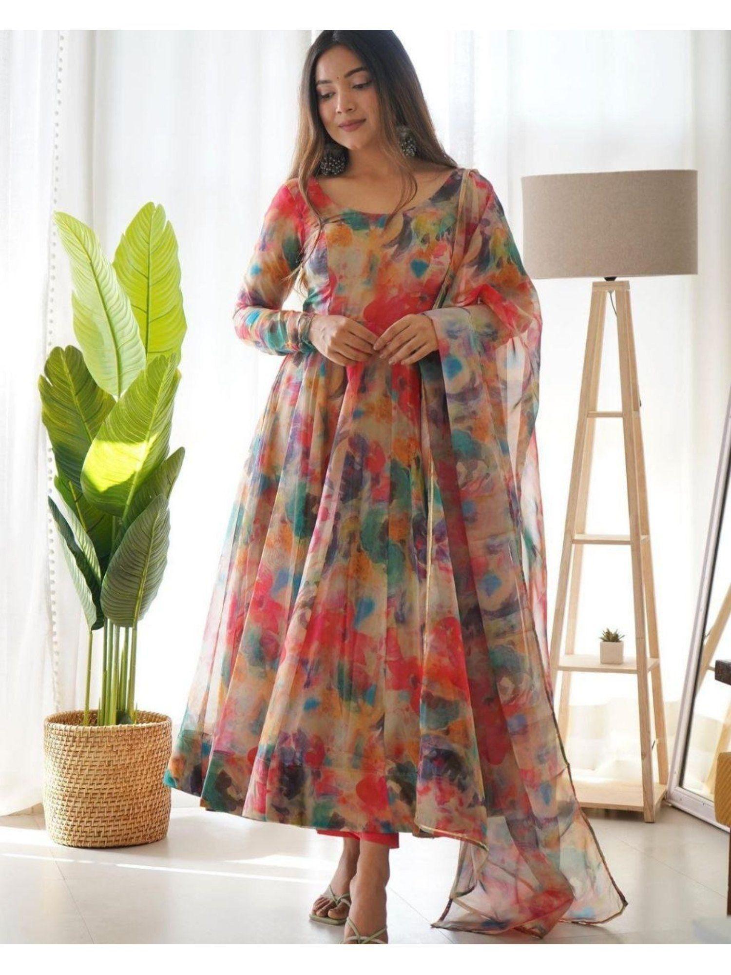 floral printed gown with dupatta (set of 2)
