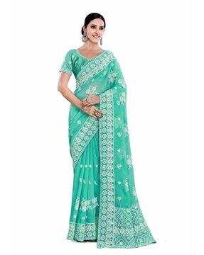 floral printed heavy border saree with blouse piece saree