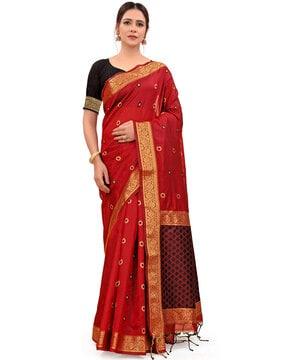 floral printed kalamkari zardosi saree with blouse piece