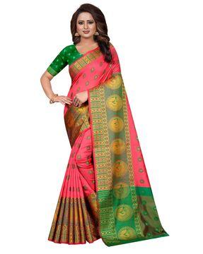 floral printed kalamkari zardosi saree with blouse piece