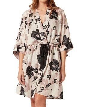 floral printed kimono-sleeves robe