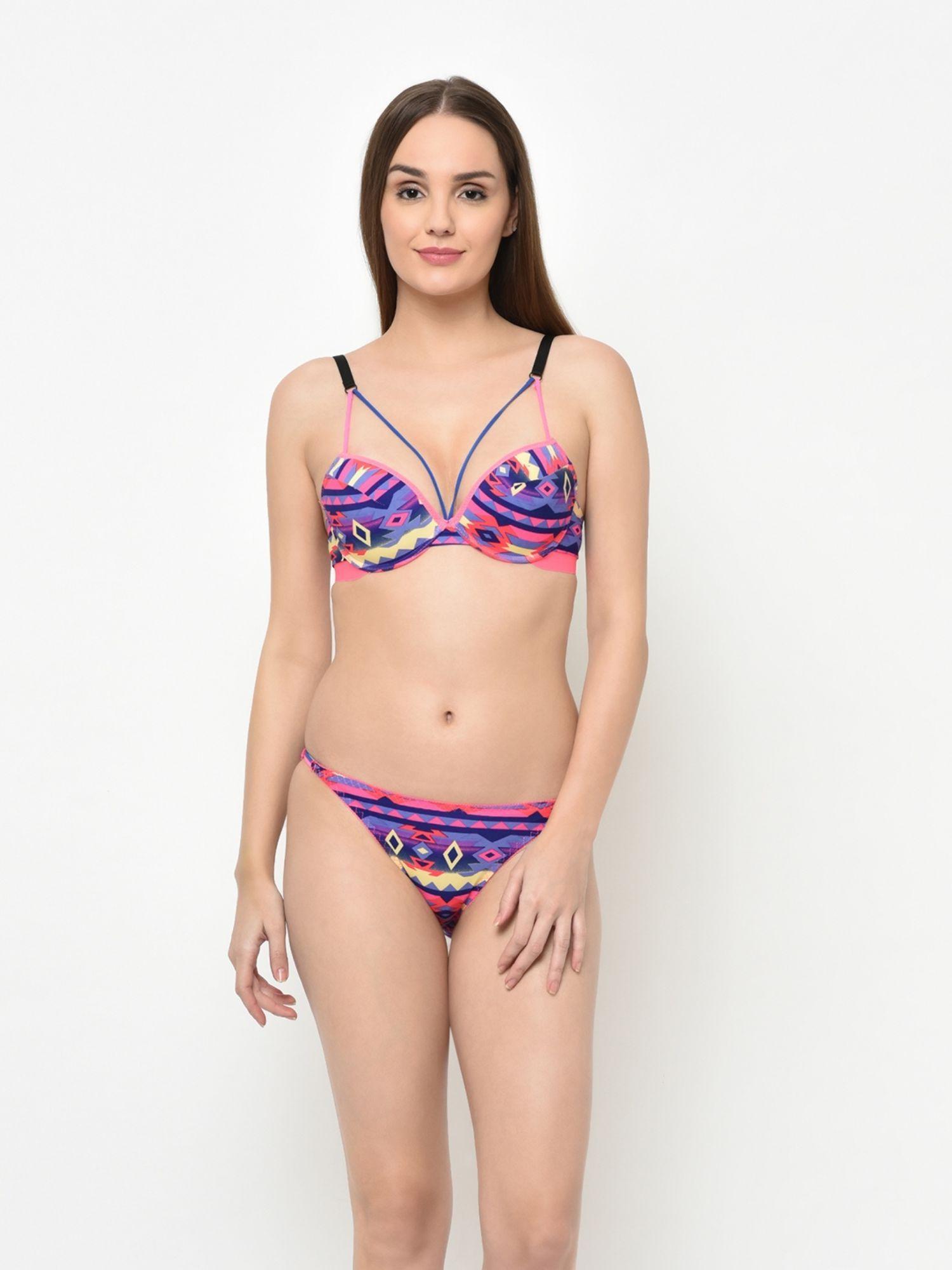 floral printed lingerie set - multi-color