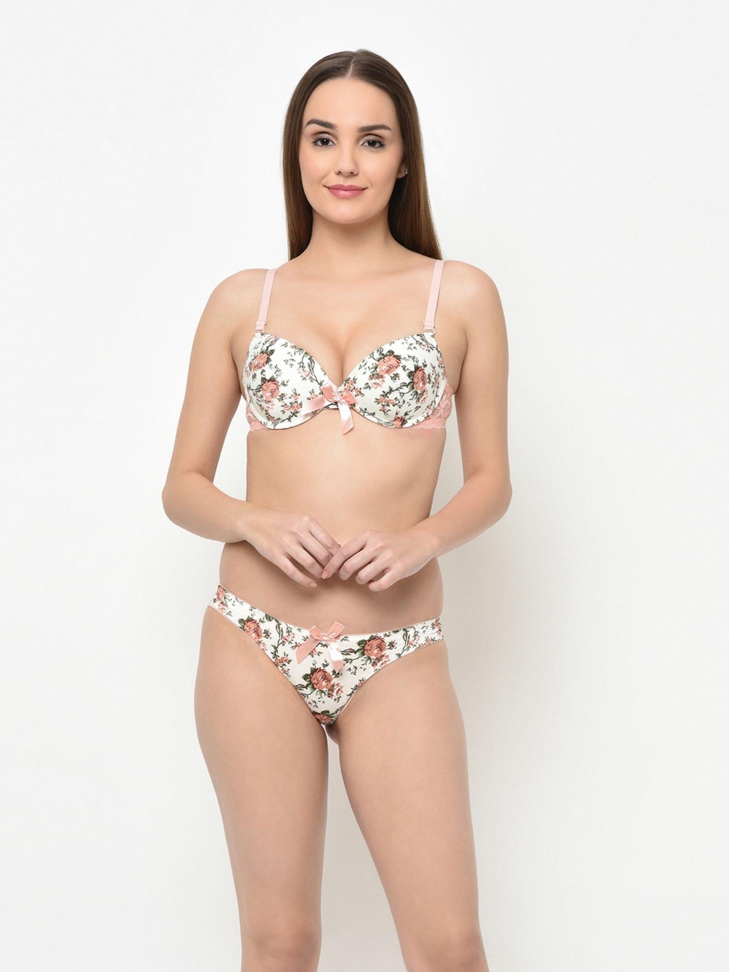 floral printed lingerie set - nude