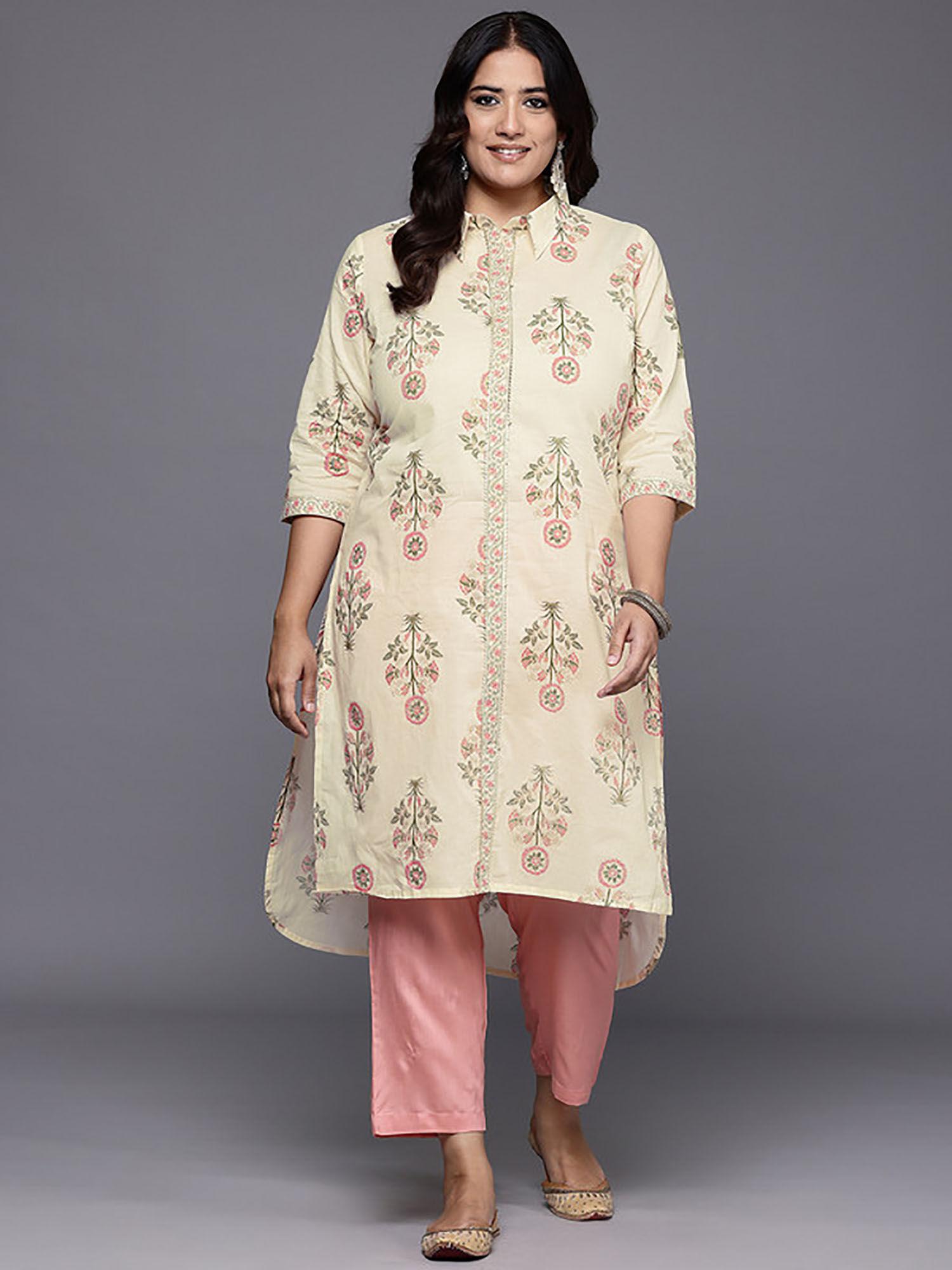 floral printed off white gotta patti pure cotton kurta