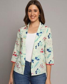 floral printed open-front shrug