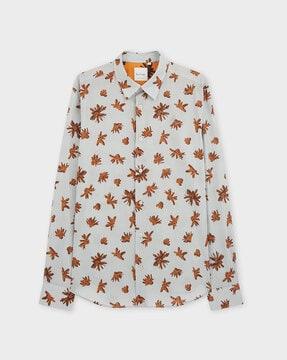 floral printed organic cotton slim fit shirt