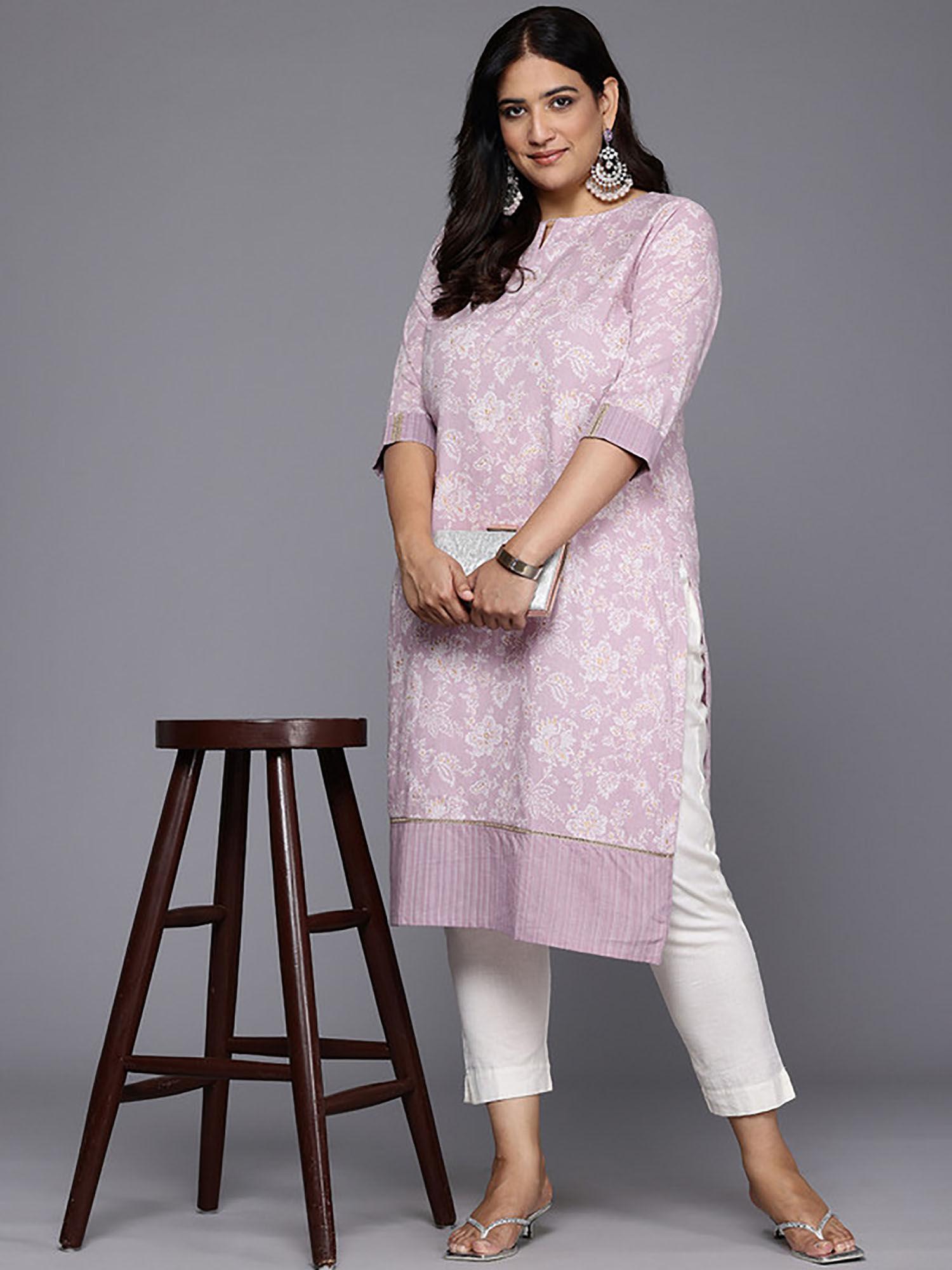 floral printed pure cotton lavender kurta