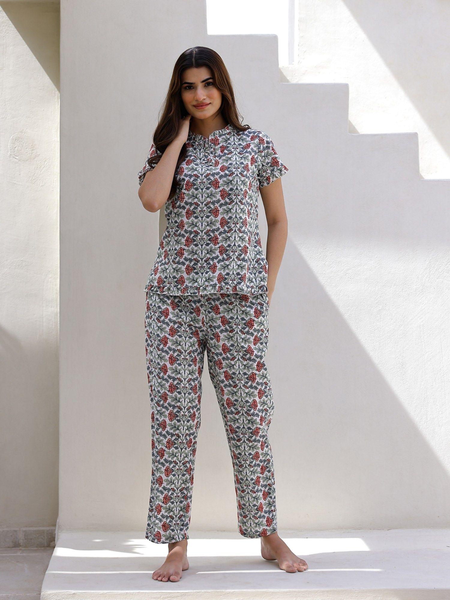 floral printed pure cotton night suit (set of 2)