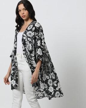 floral printed rayon dobby belted shrug