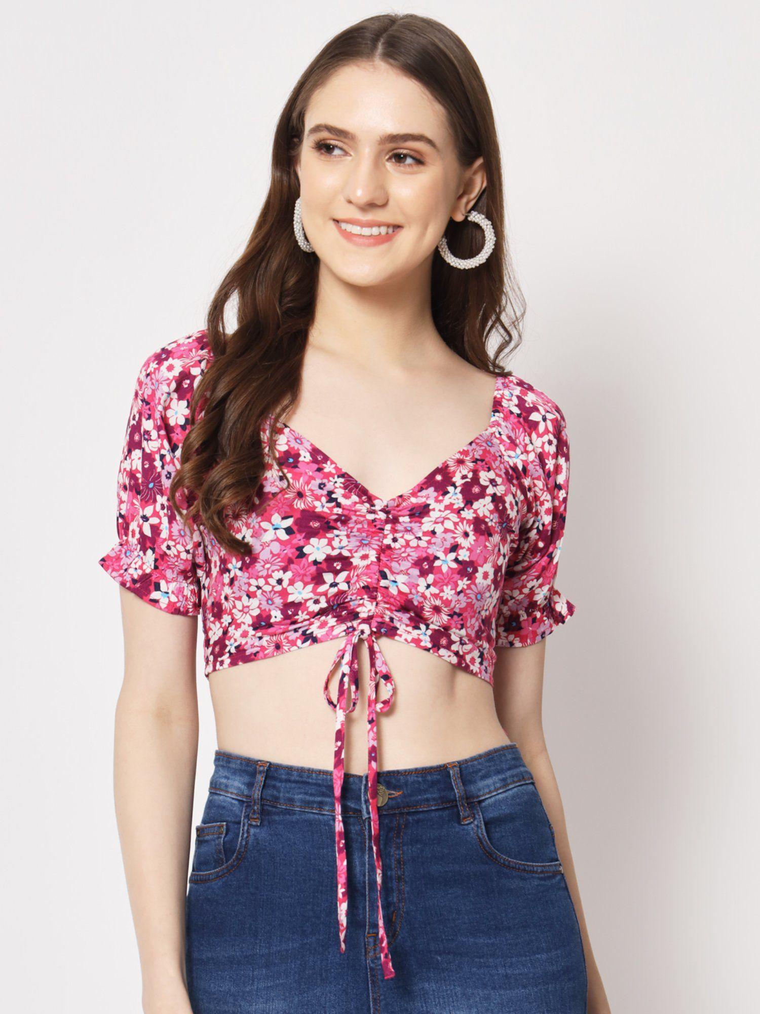 floral printed ruched detail top