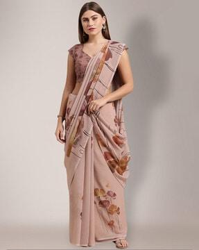 floral printed saree with blouse material