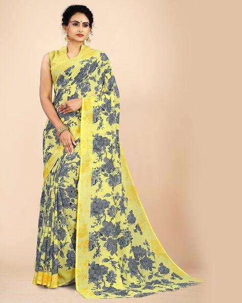 floral printed saree with blouse piece