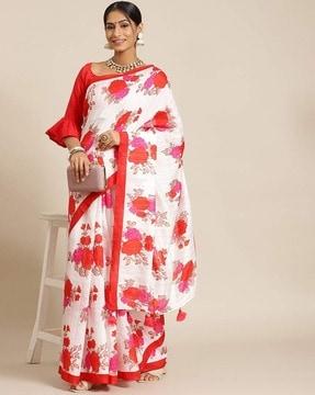 floral printed saree with blouse piece