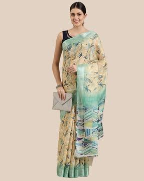 floral printed saree with contrast border