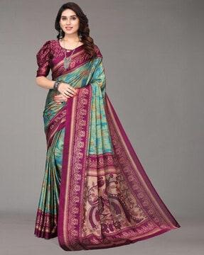 floral printed saree with contrast border