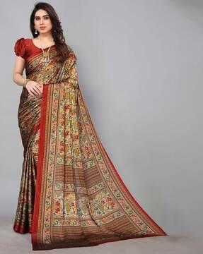 floral printed saree with contrast border