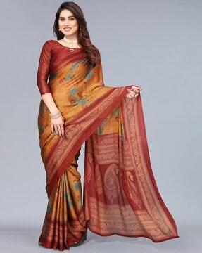 floral printed saree with contrast border