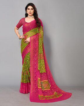 floral printed saree with contrast border