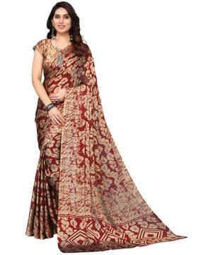 floral printed saree with contrast border