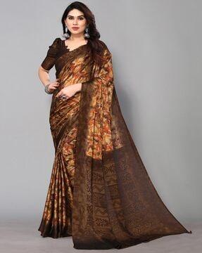 floral printed saree with contrast border