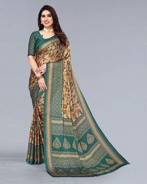 floral printed saree with contrast border