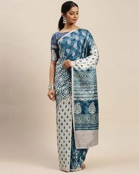 floral printed saree with contrast border