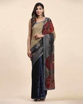 floral printed saree with contrast pallu