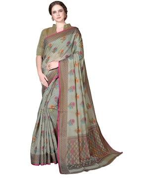 floral printed saree with lace border