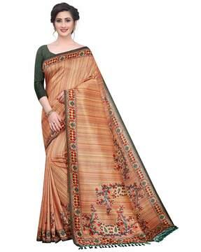 floral printed saree with tassels