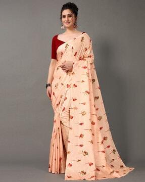 floral printed saree with unstitched blouse