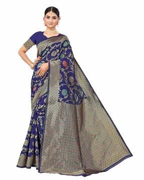 floral printed saree with zari border